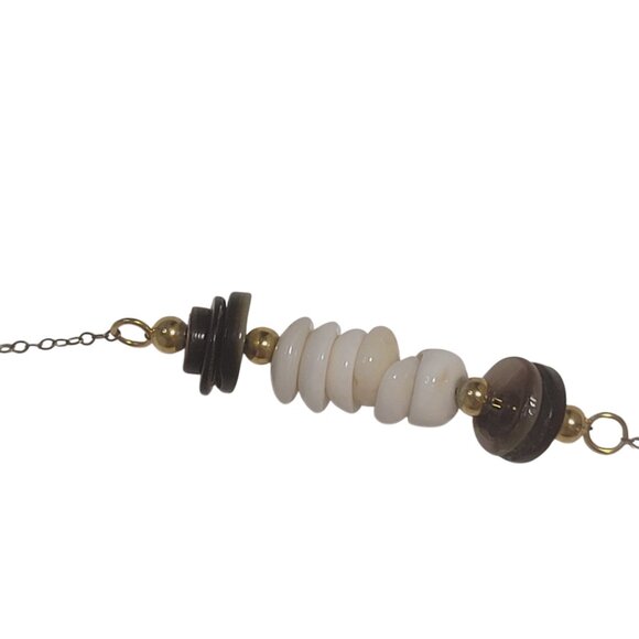 Eclectic Bohemian Minimalist Shell Bead Necklace Gold Chain - Picture 5 of 6